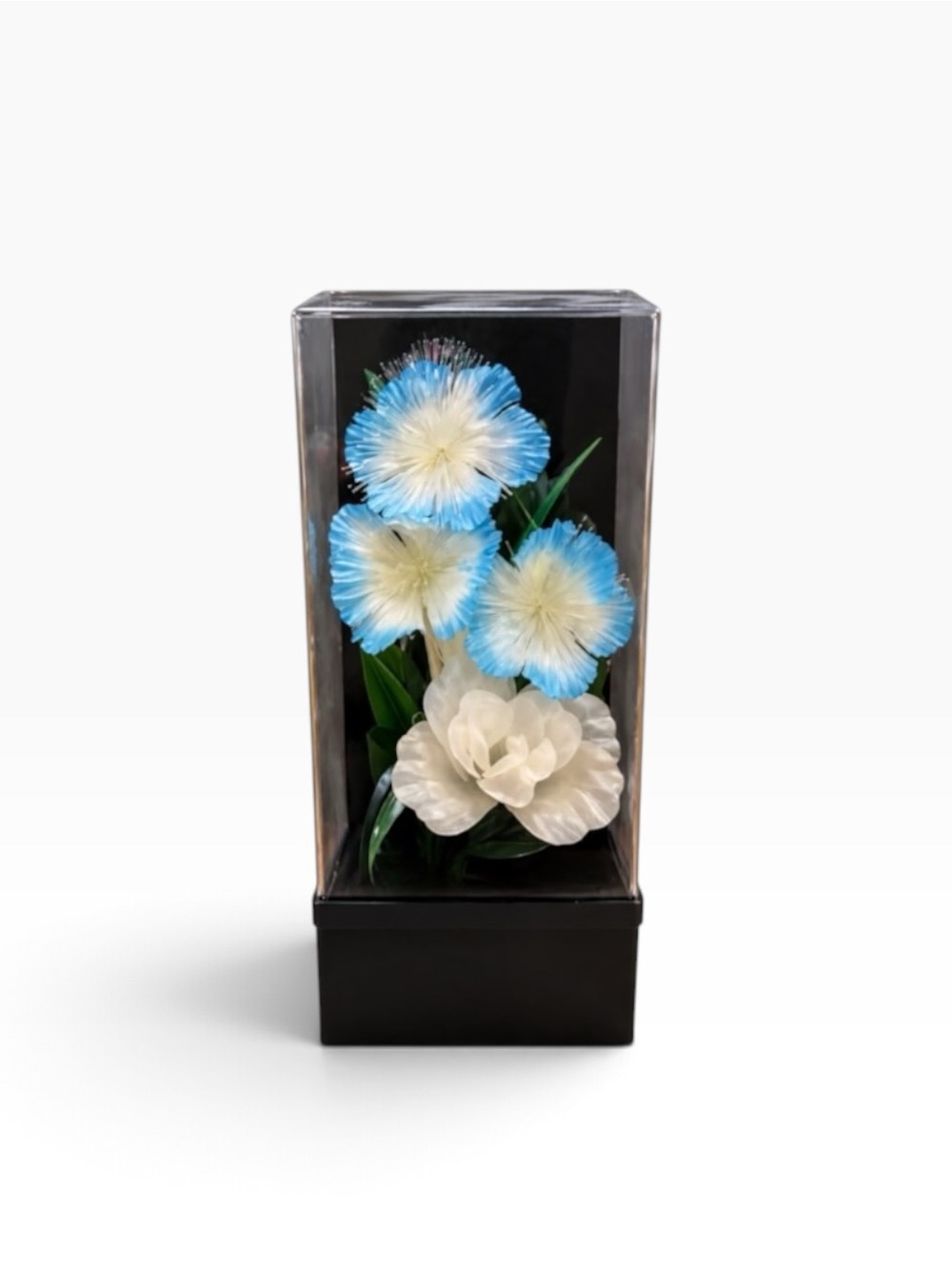 Vintage Fiber Optic Floral Music Box Lamp - Blue Flowers Retro Kitsch Light